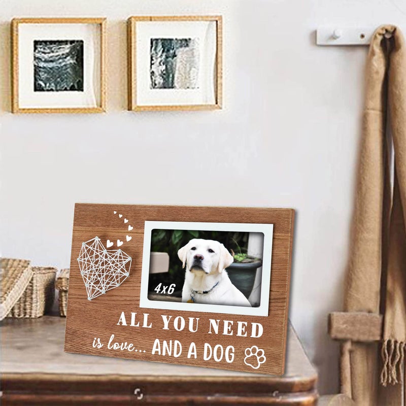 Buecasa Dog Mom Picture Frame Fits 4x6 Inches Photo with 3D Hand String Heart - Dogs Lover Gifts for Women Men - Paw Prints Home Decor - Image 2